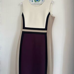 Calvin Klein Cream and Purple Midi Dress